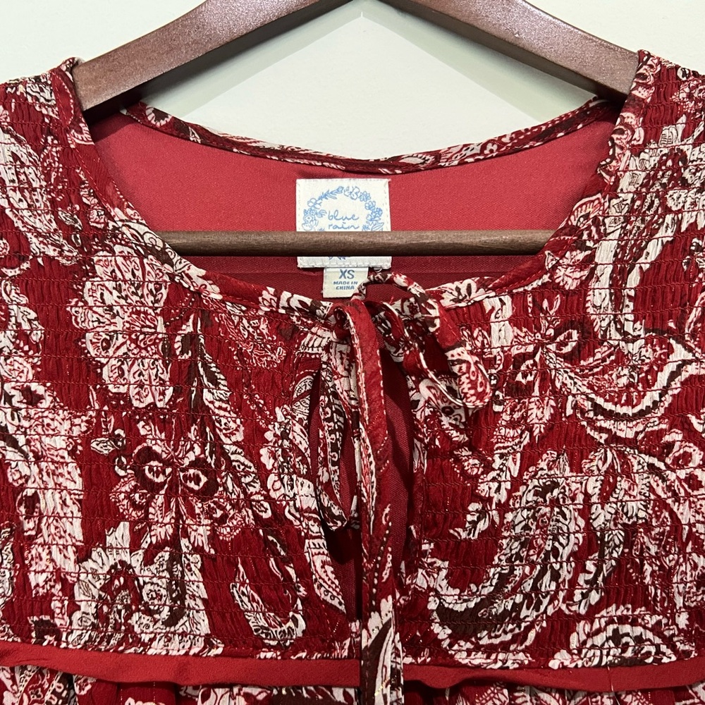 Blue Rain Red Paisley Long Sleeve Tiered Smocked Front Dress Size XS - Picture 5 of 7